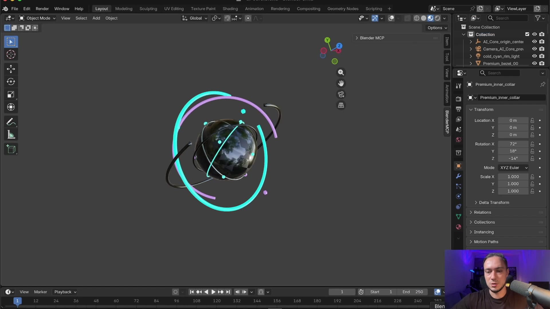 Кадр из демо: 3D-объект AI Core в Blender, созданный для проекта практикума